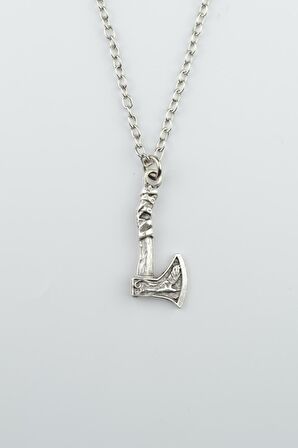 Viking Balta Erkek Kadın Kolye Antik Gümüş Kaplama - 60 cm Düz Zincir