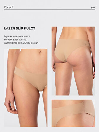 Türen Kadın Lazer Kesim Pamuklu Bikini Külot 907/Vizon