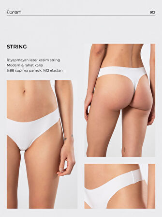 Türen Kadın Lazer Kesim Pamuklu String Külot 912/Beyaz