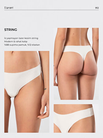 Türen Kadın Lazer Kesim Pamuklu String Külot 912/Ekru
