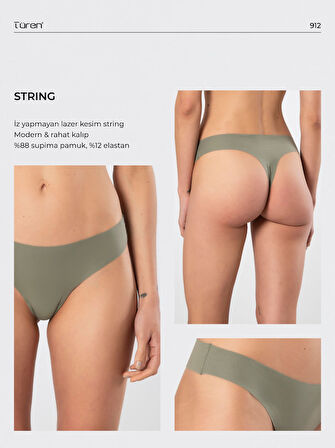Türen Kadın Lazer Kesim Pamuklu String Külot 912/Yeşil