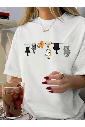 Unisex Yaramaz Kediler Baskılı Tasarım Tshirt