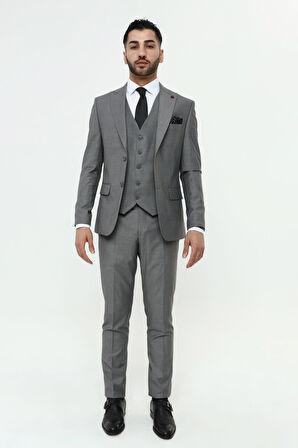 Guild 1042 Slim Fit Sivri Yaka Gri Takım Elbise