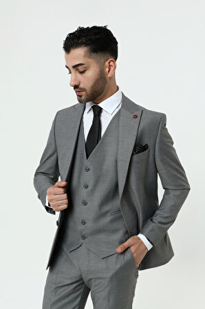Guild 1042 Slim Fit Sivri Yaka Gri Takım Elbise
