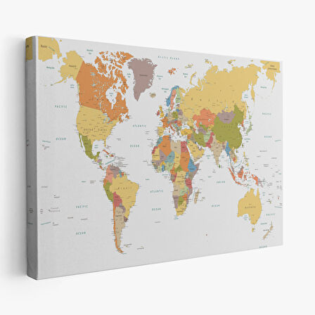 Harita Sepeti Dünya Haritası Dekoratif Kanvas Tablo 1042