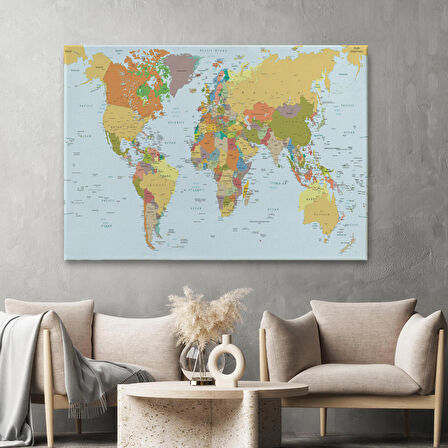 Harita Sepeti Dünya Haritası Dekoratif Kanvas Tablo 1042