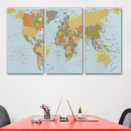 Harita Sepeti Dünya Haritası Dekoratif Kanvas Tablo 1042