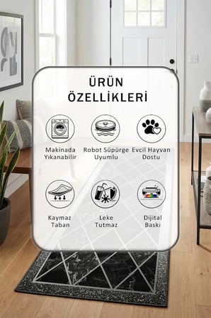 Ehl-63-2 Modern Dijital Baskı Yıkanabilir Kaymaz Yolluk Halı