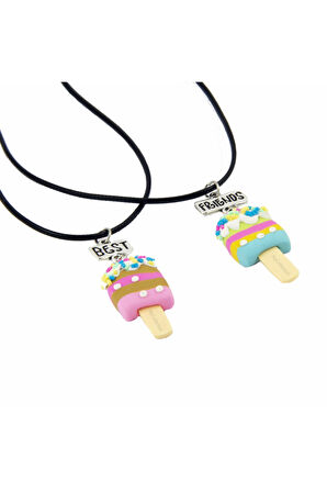 Renkli Dondurma Best Friends Bff 2li Çift Deri Ipli Kolye