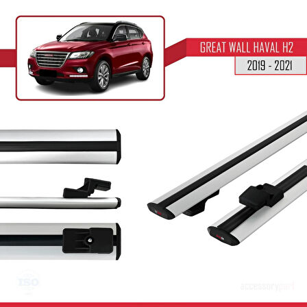 Great Wall Haval H2 2019-2021 Arası ile Uyumlu BASIC Model Ara Atkı Tavan Barı Gri 2 Adet