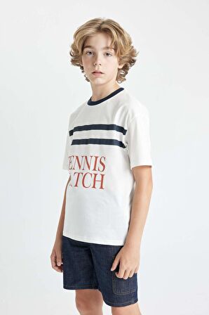 DeFacto Erkek Çocuk Oversize Fit Bisiklet Yaka Baskılı Kısa Kollu Tişört C4904A824HSER105