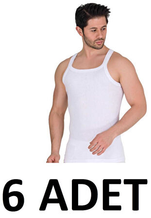 Berrak 1044 (M-51) Erkek Beyaz 6 ADET İnce Askılı Fitilli Kaşkorse Atlet
