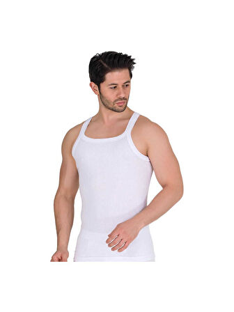 Berrak 1044 (L-54) Erkek Beyaz 6 ADET İnce Askılı Fitilli Kaşkorse Atlet