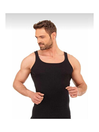 Berrak 1044 (S-48) Erkek Siyah 6 ADET İnce Askılı Fitilli Kaşkorse Atlet