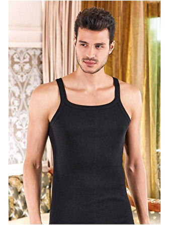 Berrak 1044 (M-51) Erkek Siyah 6 ADET İnce Askılı Fitilli Kaşkorse Atlet