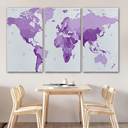 Harita Sepeti Dünya Haritası Mor Renkli Dekoratif Kanvas Tablo 1044