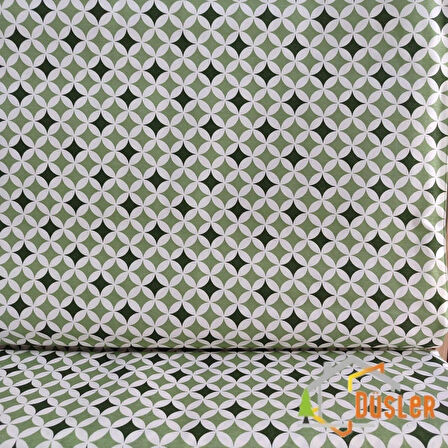 Yeşil Geometrik Desenli Su ve Leke İtici Panama Keteni Küçükçalık Premier Duck Kumaş Bezi 100x180