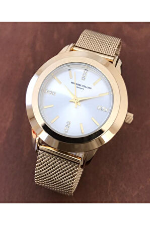 Michael Fellini Altın Sarı Hasır Çelik Kadın Kol Saati MF1091 