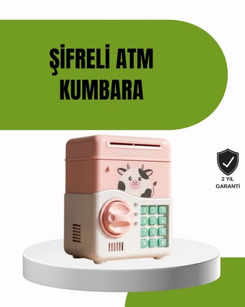 Mey İthalat ATM Tasarımlı Pembe Işıklı Sesli Çocuk Kumbarası
