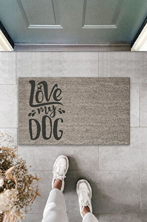 Dijital Baskı Gri Love My Dog Dekoratif Kapı Paspası K-2023