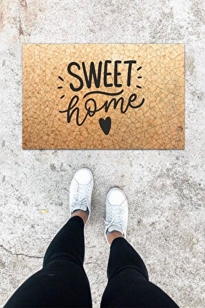 Dijital Baskı Açık Kahve Çatlak Taş Desen Kapı Önü Paspası K-1076