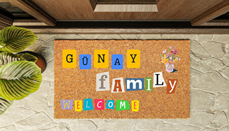 Kapı Önü Paspası Kişiye Özel Yazı Yazılır Koko Model Family Welcome PK-1545