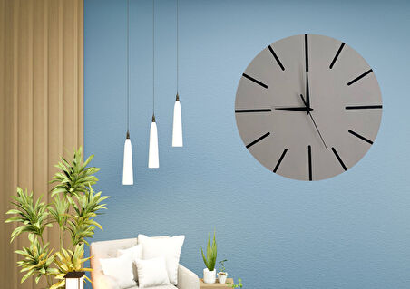 Ahşap Minimal Dekoratif Duvar Saati - 33x33 cm Gri