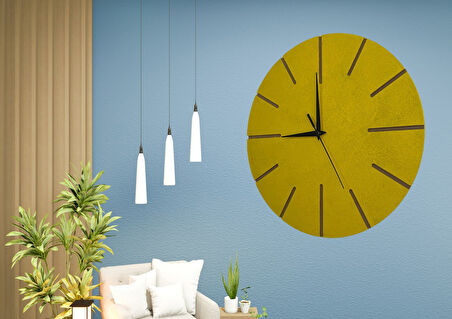 Ahşap Minimal Dekoratif Duvar Saati - 33x33 cm Hardal