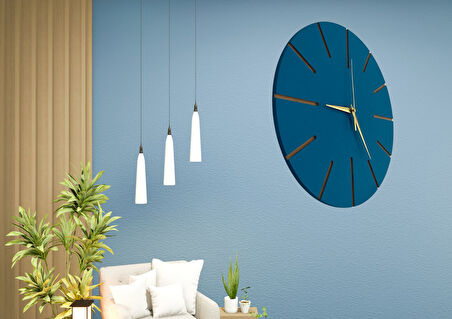 Ahşap Minimal Dekoratif Duvar Saati - 33x33 cm İndigo