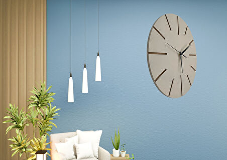 Ahşap Minimal Dekoratif Duvar Saati - 33x33 cm Krem