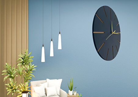 Ahşap Minimal Dekoratif Duvar Saati - 33x33 cm Lacivert