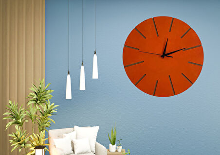 Ahşap Minimal Dekoratif Duvar Saati - 33x33 cm Turuncu