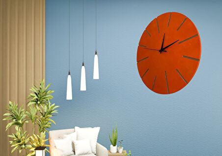 Ahşap Minimal Dekoratif Duvar Saati - 33x33 cm Turuncu