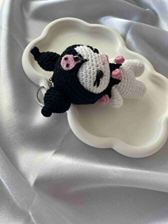 Amigurumi Anahtarlık  El Yapımı Kuromi 12 cm Siyah