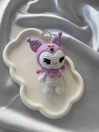 Amigurumi Anahtarlık  El Yapımı Kuromi 12 cm Lila