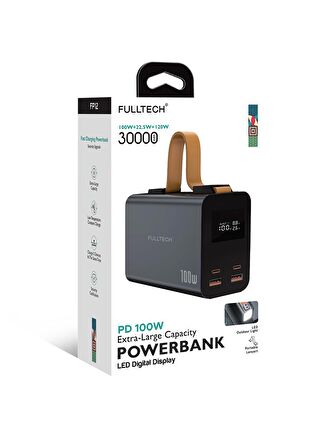 Fulltech FP-12 30.000mAh 100W Hızlı Şarj Powerbank - 5 Portlu, LED Ekranlı ve Taşınabilir Lamba Özellikli