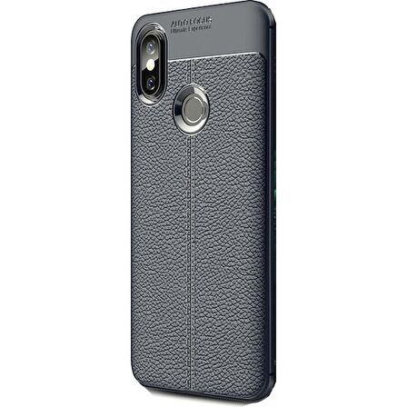 Smcase Xiaomi Mi Max 3 Deri Dokulu Silikon Kılıf  Nano Ekran Koruyucu