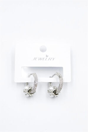 İncili Taşlı Halka Küpe - Gümüş