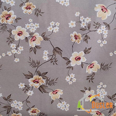 Açık Kahverengi Çiçek Desenli Saten Kumaş Bezi 100x180