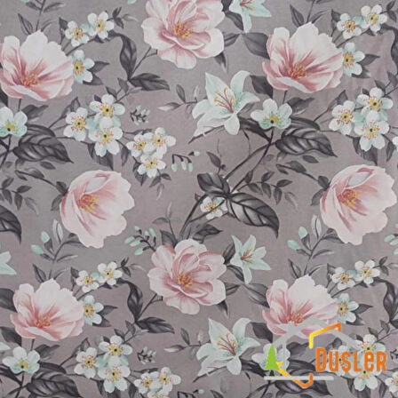 Gri Çiçek Desenli Saten Kumaş Bezi 100x180
