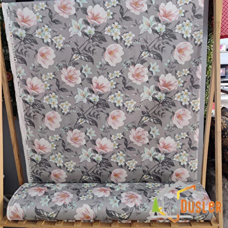 Gri Çiçek Desenli Saten Kumaş Bezi 100x180