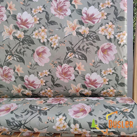 Mint Yeşili Çiçek Desenli Saten Kumaş Bezi 100x180