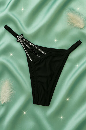 Taş Detaylı Sİyah Push Up Sütyen Takımı