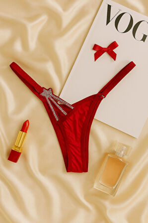 Taş Detaylı Kırmızı Push Up Sütyen Takımı