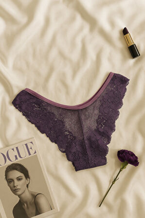 Mor Dantel Detaylı Push Up Sütyen Takımı