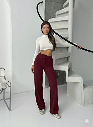 Fitilli şardonlu pantolon bordo a4058