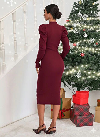 Prenses kol kaşkorse elbise bordo a3691