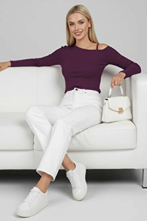 Tek Omuz İpli Bluz Mürdüm T4328