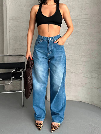 Baggy süper taş bıyık yıkama mavi jeans pantolon d2007