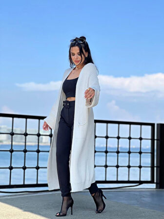 Yarasa kol uzun triko hırka beyaz